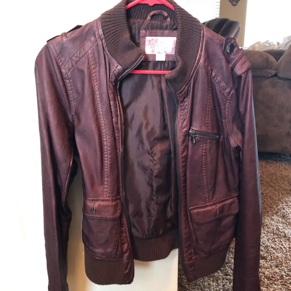 Brown/Red faux leather jacket